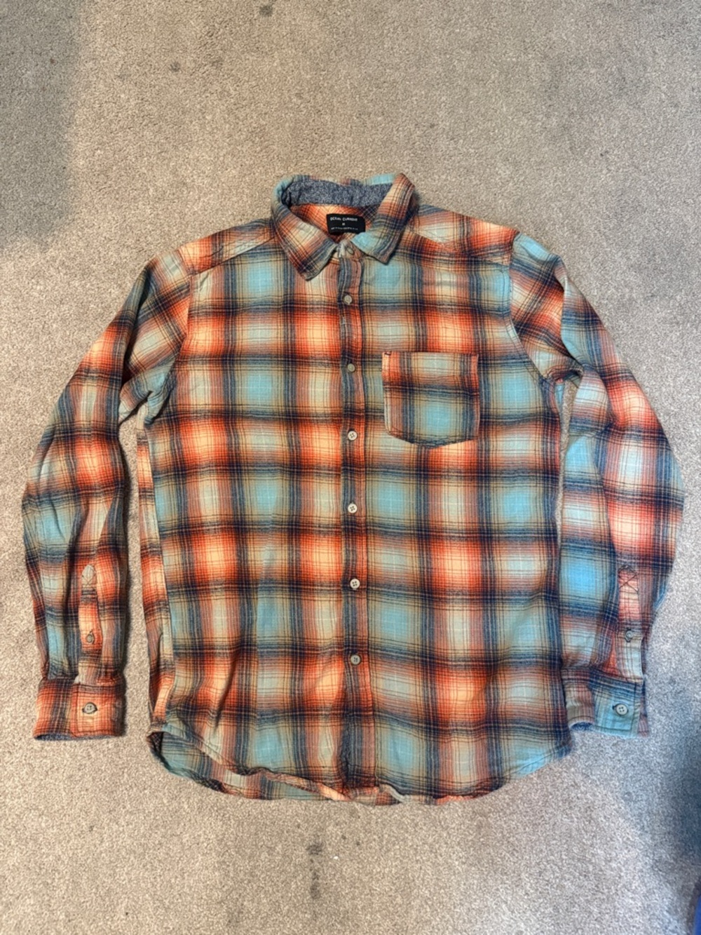 Ocean Current Thurman Flannel Orange Plaid Button-Down Long Sleeve Shirt Size M